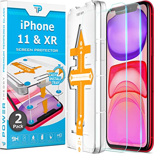 Power Theory Designed for iPhone 11, iPhone XR Screen Protector Tempered Glass [9H Hardness], Easy Install Kit, 99% HD Bubble Free Clear, Case Friendly, Anti-Scratch, 2 Pack