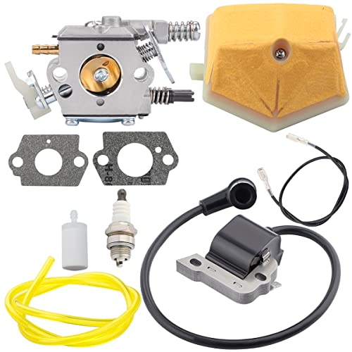 Carburetor Ignition Coil for Husqvarna 51 55 Chainsaw WT-170-1 WT-170 503281504 with Air Filter Fuel Line Spark Plug Parts Kit Carb Engine