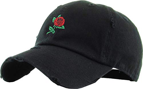 KBSV-124V BLK Rose Flowers Love Good Vibes Men Women Dad Hat Baseball Cap Adjustable Unisex