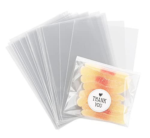 200Pcs Candy Treat Bags 4″ x 6″ Clear Cellophane Bag Thickening Plastic Party Favor Pastry Bags for Birthday Wedding Cookie Gift Lollipop Sticks Chocolate