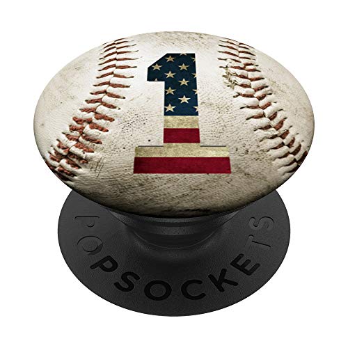 Baseball number 1 with American USA flag phone stand PopSockets PopGrip: Swappable Grip for Phones & Tablets