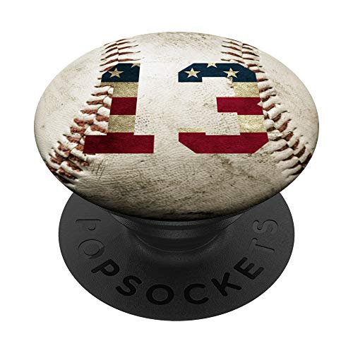 Baseball number 13 with American USA flag phone stand PopSockets PopGrip: Swappable Grip for Phones & Tablets