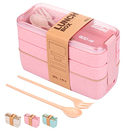 TARLINI | Stylish Pink Bento Box for Adults – stackable bento box – Ideal for Work & On-The-Go – Includes Utensil Set – Cute Design – Lunch Box Containers for Meal Prep