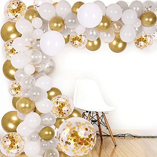 DIY Balloon Arch & Garland kit,138Pcs Party Balloons Decoration Set, Gold Confetti & Silver & White & Transparent Balloons for Bridal & Baby Shower, Wedding, Birthday, Graduation, Anniversary Party