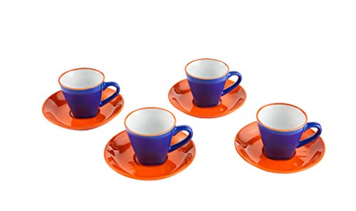 IMUSA USA Blue, 8 Piece 3oz Colorful Espresso Cups with Saucers, Orange