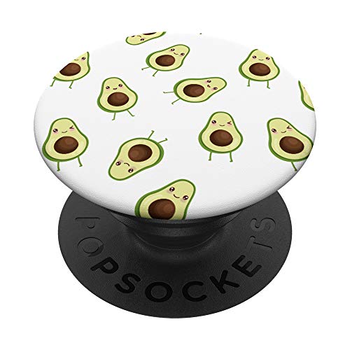 Cute Kawaii Smiling Avocado Fruit Pattern – White PopSockets PopGrip: Swappable Grip for Phones & Tablets