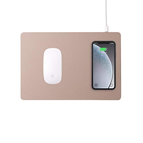 POUT H3 – Qi Wireless Charging Mouse Pad Mat for iPhone, Airpod, Samsung Galaxy (Latte Cream)