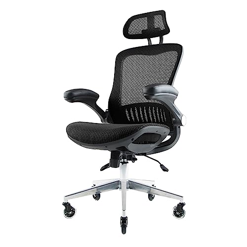 Nouhaus ErgoFlip Mesh Computer Chair – Rolling Desk Chair with Retractable Armrest and Blade Wheels Ergonomic Office Chair, Desk Chairs, Executive Swivel Chair, Reinforced Base (Black)