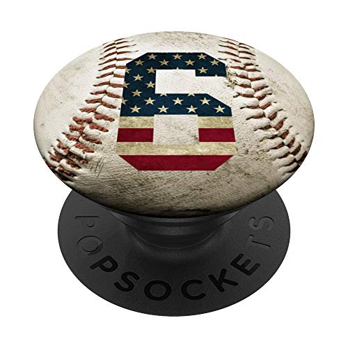 Baseball number 6 with American USA flag phone stand PopSockets PopGrip: Swappable Grip for Phones & Tablets