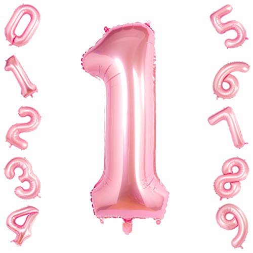 Tiffany Pink 1 Balloons,40 Inch Birthday Foil Balloon Party Decorations Supplies Helium Mylar Digital Balloons (Tiffany Pink Number 1)