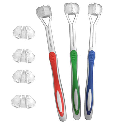 SUPVOX 7pcs Three Sided Toothbrush Replaceable Dual Brush Head Special Needs Toothbrush toothhugger Toothbrush Soft Bristle Toothbrush for Adult (4 Replace brish Heads)