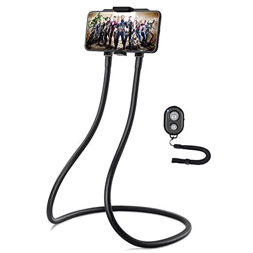 Upgrade Phone Holder for Bed, B-Land Neck Phone Holder Gooseneck Cell Phone Holders, Universal Mobile Phone Stand with Remote for Taking Videos & Group Photos (Black)