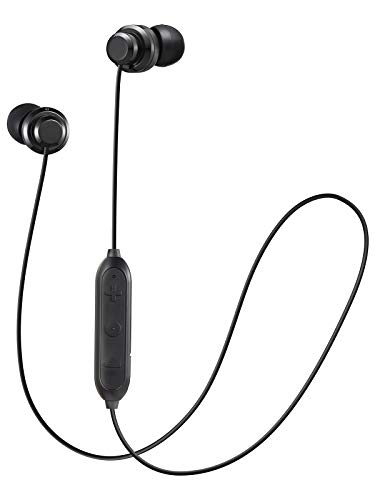 JVC Wireless Earbud Headphones, Sweat Proof, 5 Hours Long Battery Life, Secure and Comfort Fit with 3 Button Remote – HAFY8BTB (Black)
