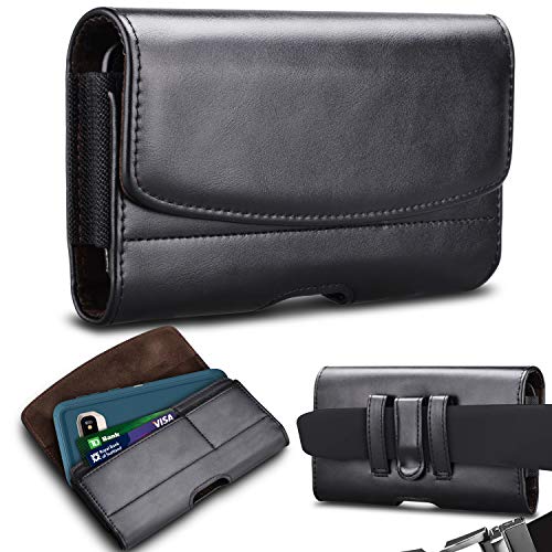 Takfox Phone Holster for Samsung Galaxy Note 20 Ultra S23 Ultra S22+S21 S20 A12 A13 A14 A04S A02S A03S A32 A23 A53,iPhone 14 Pro Max 13 12 XR Leather Belt Clip Loops Phone Pouch Card Holder Case,Black