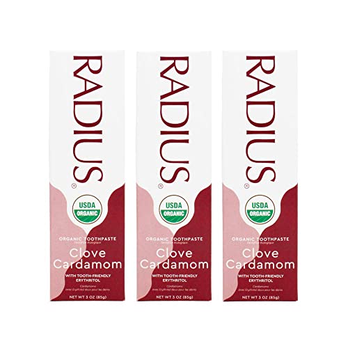 RADIUS USDA Organic Toothpaste 3oz Non Toxic Chemical-Free Gluten-Free Designed to Improve Gum Health & Prevent Cavity – Clove Cardamom – Pack of 3
