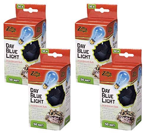 Zilla 4 Pack of Day Blue Incandescent Bulbs, 50 Watts, Reptile Heat Lamp Bulbs