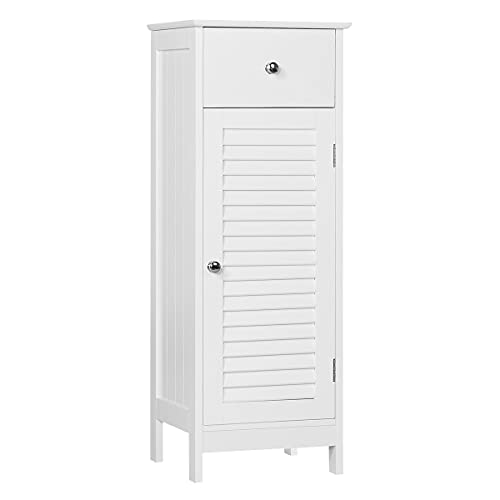 Yaheetech Bathroom Floor Storage Cabinet, Freestanding Side Table Storage Organizer Unit with Drawer and Single Shutter Door, D11.8xW12.6xH34.3 Inches