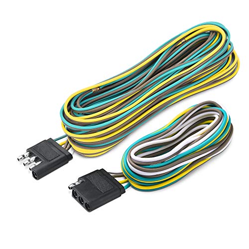 MICTUNING Trailer Wiring Harness Extension Kit – 4 Pin 25 Feet Male and 6 Feet Female Connector, 18 AWG Color Coded 4-Way Flat Wires for Under or Over 80 Inches Wide Trailers