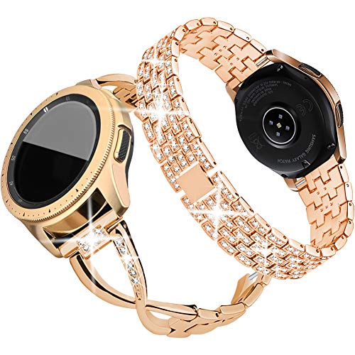 SUPOIX Compatible for Samsung Galaxy Watch 4/Watch 5 40mm 44mm/Galaxy Watch 3 41mm/Galaxy Watch 42mm/Active 2 Band, 2 Pack 20mm Women Jewelry Bling Metal Replacement Strap (Rose gold)