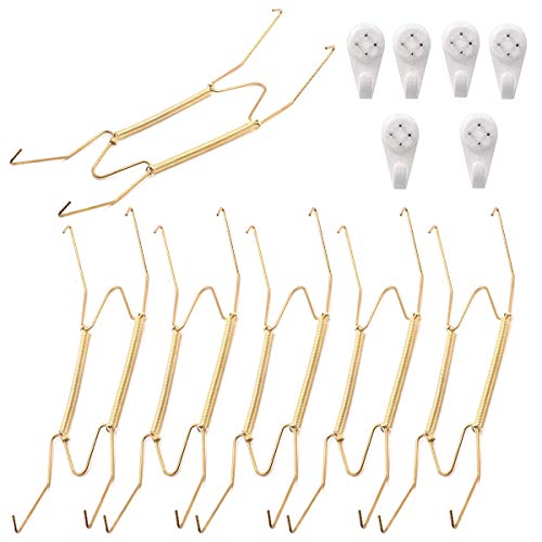 6 Pieces 8″ Plate Hangers Invisible Wall Plate Hanger Spring Style Invisible Plate Tray Display Hanger Holds Decorative Plate Hanger 7.5″ to 8.5″ Plate, Golden-Color