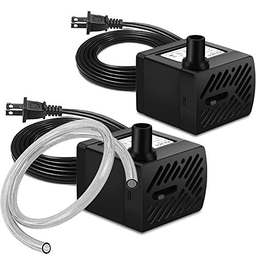 PULACO 2Pcs Mini Fountain Pump (50GPH 3W), Ultra Quiet Submersible Water Pump for Aquarium, Small Fish Tank, Pet Water Fountain, Tabletop Fountains, Water gardens and Hydroponic Systems
