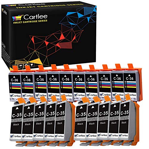 Cartlee 20 Compatible PGI-35 CLI-36 High Yield Ink Cartridges for PIXMA iP100, PIXMA iP110 (10 Black, 10 Color)