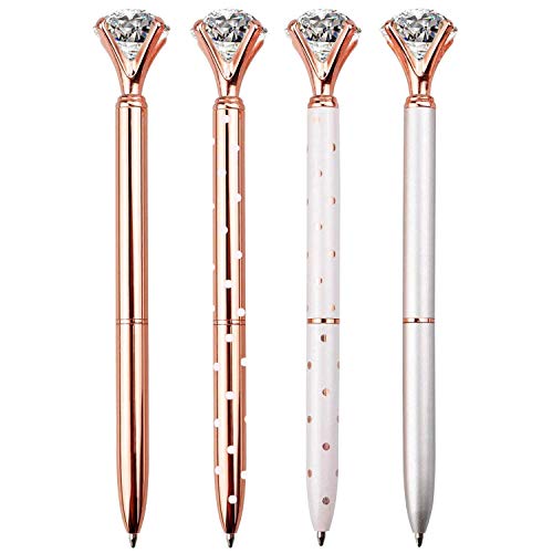 LONGKEY Diamond Pens Large Crystal Diamond Ballpoint Pen Bling Metal Ballpoint Pen Office and School (4pack)