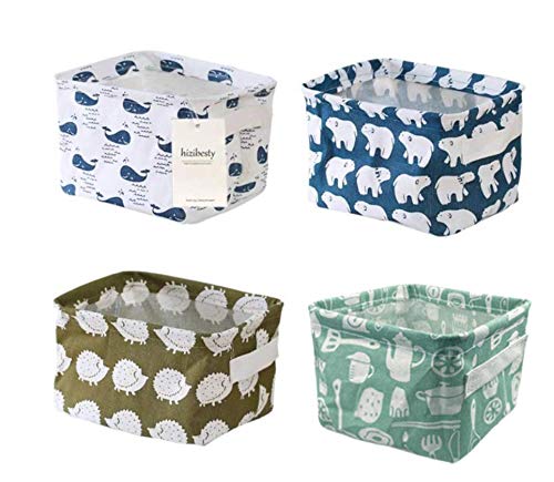 Rainbow-Lee Small Canvas Storage Bins, Mini Cute Foldable Fabric Storage Basket Box, Toy Organizer Hamper for Baby,Kids,Pets,Office, Makeup, Keys,Shelves,Desk,Liitle Items 4 Pack(Animal)