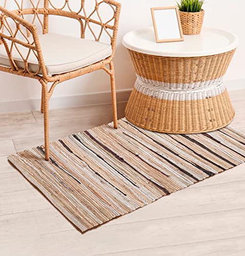 100% Cotton Rag Rug 2×3′ – Multicolor Chindi Rug – Hand Woven & Reversible for Living Room Kitchen Entryway Rug – Linen,Kitchen Rugs, Farmhouse Rugs, Rugs for Living & Bedroom,Woven Rugs