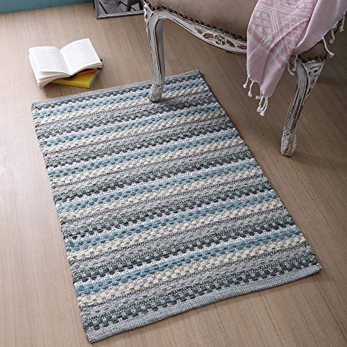 Area Rugs 2×3′- Aqua Combo in Chenille Yarn with Soft Absorbent,Handmade from Cotton, Unique for Bedroom, Living Room, Kitchen, Nursery and More,Entry Way Rug,Kitchen Rug