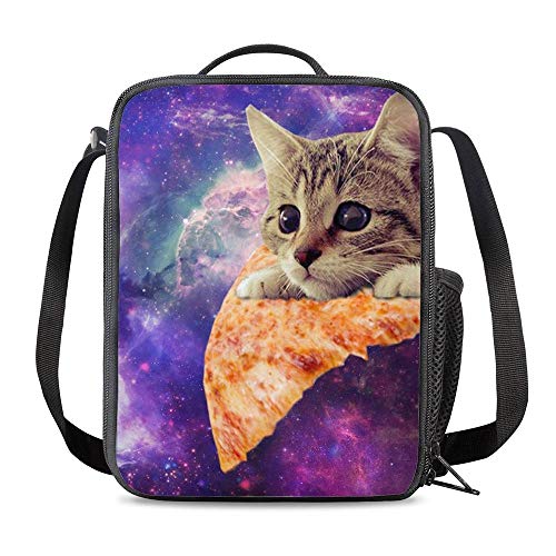 PrelerDIY Galaxy Cat Lunch Box – Insulated Meal Bag Pizza Lunch Bag Food Container for Boys Girls School Travel Picnic