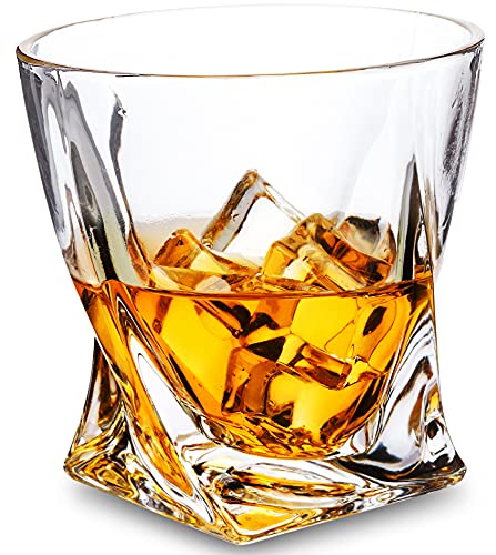 LANFULA Crystal Whiskey Glasses, Old Fashioned Cocktail Glass for Bourbon Scotch Whisky Vodka Drinking, Large Rocks Tumblers Set of 4