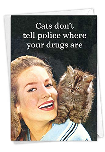 NobleWorks – 1 Funny Retro Birthday Card with Envelope – Hilarious Vintage Humor, Grown-Up Birthday Greeting – Mum Cats C7261BDG