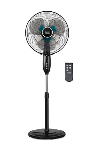 BLACK+DECKER BFSD116B 16″ Oscillating Dual-Blade Stand Fan with Remote, Adjustable Height, Black