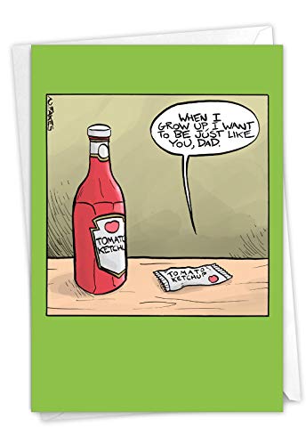 NobleWorks – 1 Funny Birthday Card Cartoons – Hilarious Comic Humor, Notecard with Envelope – Ketchup Dad C7290BFG
