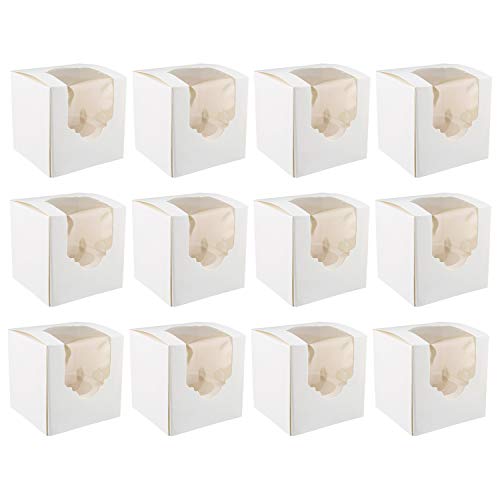 Spec101 Mini Cupcake Holders – 100 Pk Individual Cupcake Boxes with Inserts, 2.5 Inch To Go Cupcake Containers, White