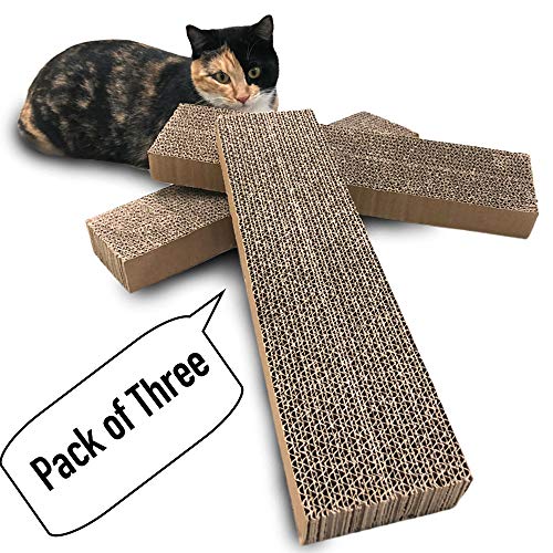 Catry Pack of 3, Cat Scratcher, Replacement Cardboard, Cat Scratching Pad, Paper Cardboard, Individual Uses or for Replacement Parts. Size of 15.4in x 3.9in x 1.5in