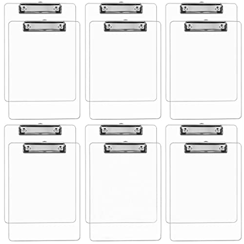 Plastic Clipboards (Set of 12) Transparent Clipboard (Clear) Strong 12.5 x 9 Inch | Holds 100 Sheets! Acrylic Clipboards with Low Profile Clip | Bulk Back to School Supplies for Teachers