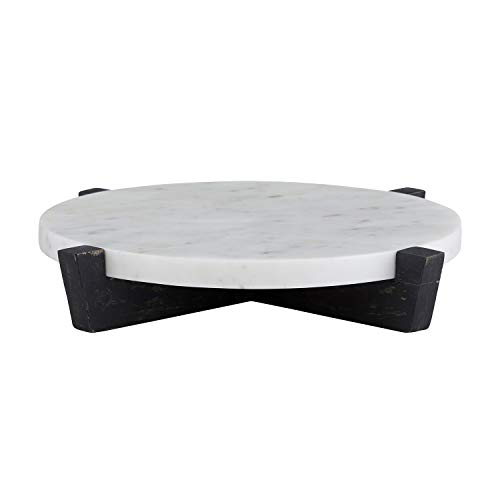 Santa Barbara Design Studio Table Sugar Round Marble Tray with Mango Wood Stand, 11-Inches, Charcoal