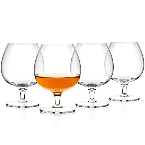 Luxbe – Cognac & Brandy Crystal Small Glasses Snifter, Set of 4 – Handcrafted – 100% Lead-Free Crystal Glass – Great for Spirits Drinks – 12-ounce