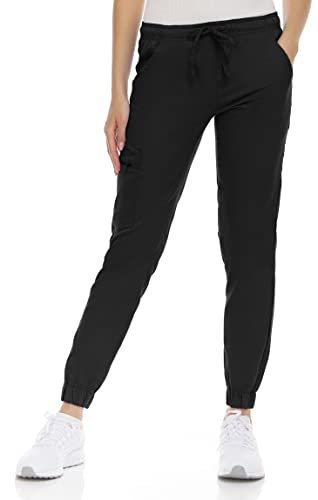 Marilyn Monroe Women’s Stretch Slim Fit Jogger, 5 Pockets with Zipper Closure Side Pocket, Soft Medical Scrub Pants, Black, M