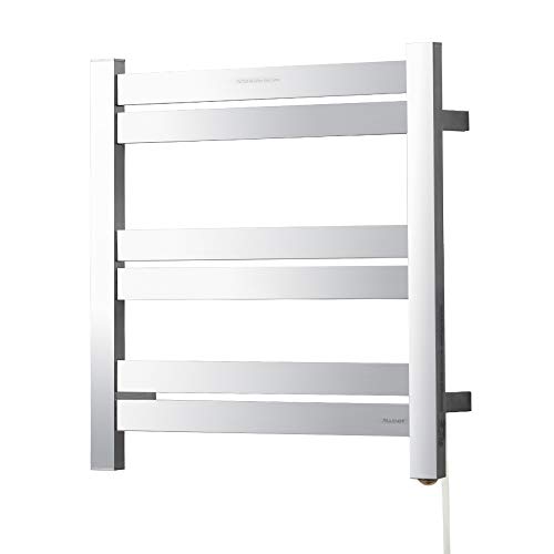 SHARNDY Towel Warmer Brushed Nickel for Bathroom Wall Mounted Drying Rack Plug-in Electric Heated Towel Rack Stainless Steel Square 6 Bars Bath Towel Heater ETW84-4 80W 20.87×20.47×4.13 inches