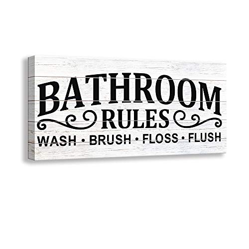 Vintage Bath Canvas Wall Art Decor | Rustic Bathroom Rules Prints Signs Framed | Bathroom Laundry Room Decor (6 X 12 inch, Bathroom Rules – 02)