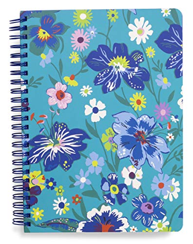 Vera Bradley Blue Floral Mini Spiral Notebook, College Ruled Paper, 8.25″ x 6.25″ with Pocket and 160 Lined Pages, Moonlight Garden