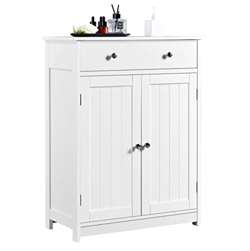 Yaheetech Free Standing Bathroom Cabinet with 1 Drawer 2 Doors and Adjustable Shelf, Wooden Entryway Storage Cabinet, 11.8D x 23.6W x 31.5H in, White