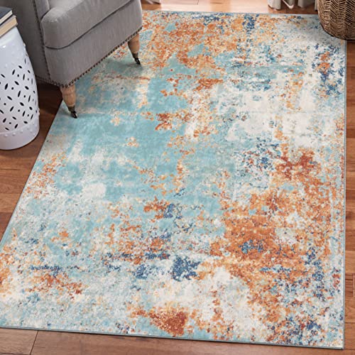LUXE WEAVERS Kingsbury Collection 7094 Aqua Turquoise 8×10 Contemporary Modern Abstract Area Rug