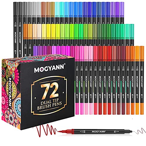 MOGYANN Markers for Adult Coloring – 72 Color Dual Tip Brush Pens Coloring Markers Set