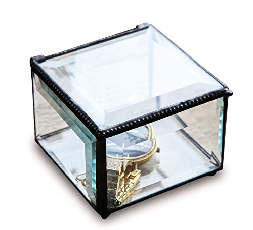 Utopz Retro Clear Glass Box Keepsake Jewelry Trinket Boxes Home Decor, Beveled Glass Display Box, 3.75×3.75×3 in