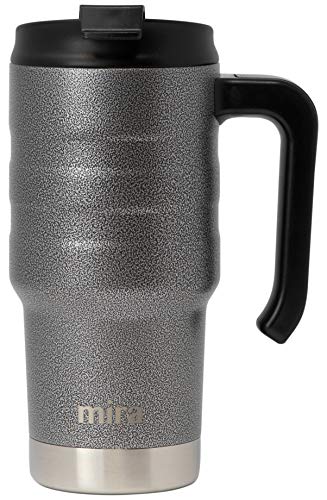 MIRA 20 Oz Stainless Steel Insulated Travel Car Mug – Spill Proof Twist On Flip Lid & Easy to Hold Handle – Double Wall Vacuum Insulated Coffee & Tea Mug Keeps Hot or Cold – Metallic Gray