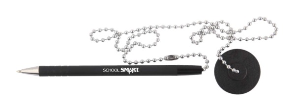 School Smart Rubberized Counter Pen with Chain, Medium Tip, Black Ink/Barrel